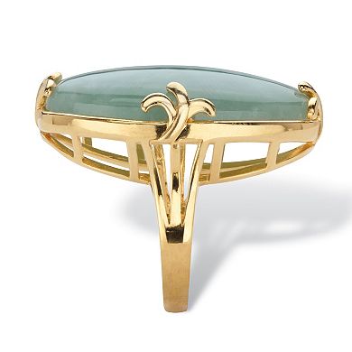 PalmBeach Jewelry Genuine Green Jade 18k Gold-Plated Oval Cabochon Cocktail Ring