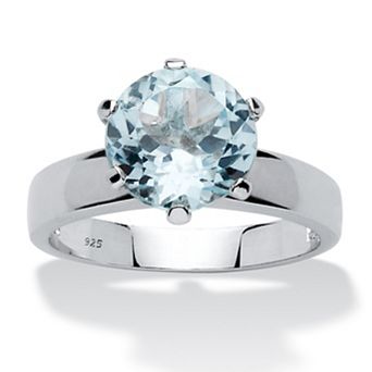 PalmBeach Jewelry 3.80 TCW Round Genuine Blue Topaz Solitaire Ring .925 Sterling Silver