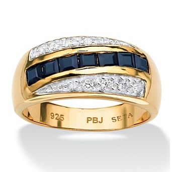 PalmBeach Jewelry Men's 1.95 TCW Sapphire and CZ Ring in Gold-Plated Sterling Silver
