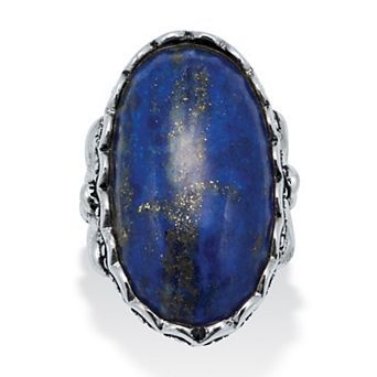 PalmBeach Jewelry Oval Shaped Genuine Blue Lapis Sterling Silver Ring
