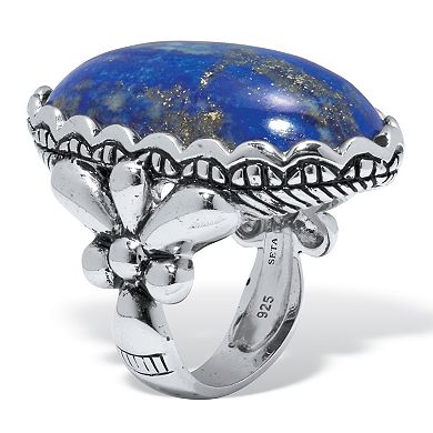 PalmBeach Jewelry Oval Shaped Genuine Blue Lapis Sterling Silver Ring