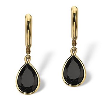 PalmBech Jewelry Pear-Shaped Genuine Onyx Yellow Gold-Plated Drop Earrings