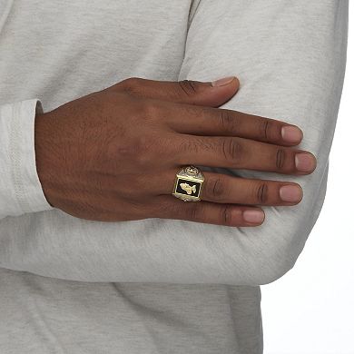 PalmBeach Jewelry Men's Emerald-Cut Genuine Black Onyx Gold-Plated Praying Hands Two-Tone Ring