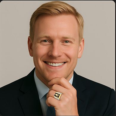 PalmBeach Jewelry Men's Emerald-Cut Genuine Black Onyx Gold-Plated Praying Hands Two-Tone Ring