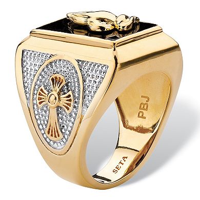 PalmBeach Jewelry Men's Emerald-Cut Genuine Black Onyx Gold-Plated Praying Hands Two-Tone Ring