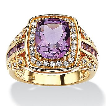 PalmBeach Jewelry 3.86 TCW Genuine Purple Amethyst and CZ 14k Gold-plated Silver Halo Ring