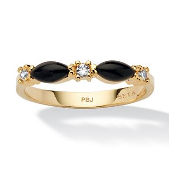 PalmBeach Jewelry Marquise-Shaped Genuine Onyx Crystal Accent Yellow Gold-Plated Band Ring