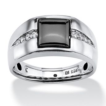 PalmBeach Jewelry Men's .36 TCW Genuine Hematite and Sapphire Platinum-plated Sterling Silver Ring