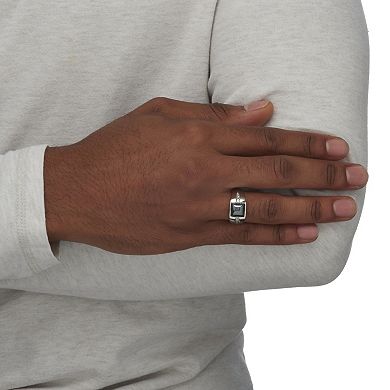 PalmBeach Jewelry Men's .36 TCW Genuine Hematite and Sapphire Platinum-plated Sterling Silver Ring