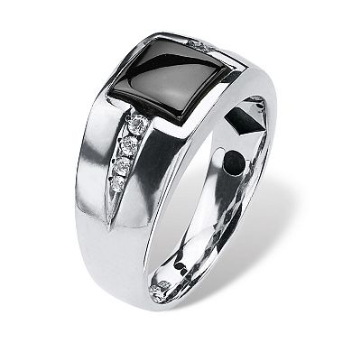PalmBeach Jewelry Men's .36 TCW Genuine Hematite and Sapphire Platinum-plated Sterling Silver Ring