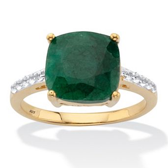 PalmBeach Jewelry 4.60 ct w. Green Emerald & White Topaz Two-Tone Gold-Plated Sterling Silver Ring
