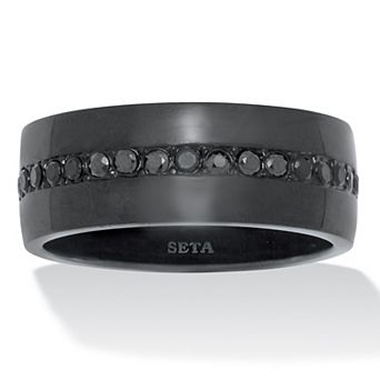 PalmBeach Jewelry .68 TCW Men's Round Black CZ Black Ion-Plated Stainless Steel Ring
