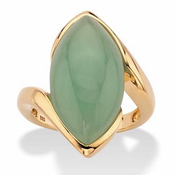 PalmBeach Jewelry Marquise-Cut Genuine Green Jade Gold-Plated Sterling Silver Cabochon Bypass Ring