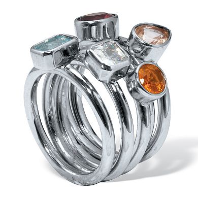 PalmBeach Jewelry 1.32 TCW CZ and Simulated Crystal Platinum-plated 5 Piece Stackable Ring Set