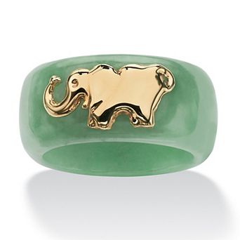 PalmBeach Jewelry Round Green Jade 10k Yellow Gold Elephant Ring Band