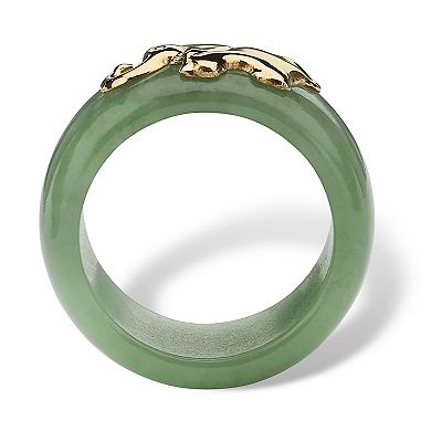 PalmBeach Jewelry Round Green Jade 10k Yellow Gold Elephant Ring Band