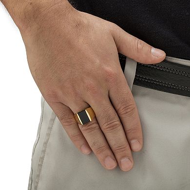 PalmBeach Jewelry Men's Emerald-Cut Genuine Black Onyx Gold-Plated Classic Ring