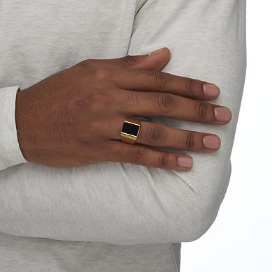 PalmBeach Jewelry Men's Emerald-Cut Genuine Black Onyx Gold-Plated Classic Ring