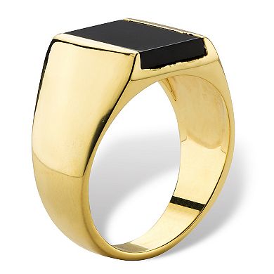 PalmBeach Jewelry Men's Emerald-Cut Genuine Black Onyx Gold-Plated Classic Ring