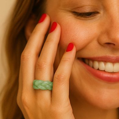 PalmBeach Jewelry Genuine Green Jade Braided Eternity Ring