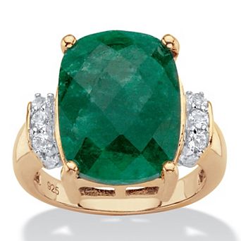 PalmBeach Jewelry 8.80 TCW Gold-Plated Sterling Silver Genuine Emerald and White Tanzanite Ring