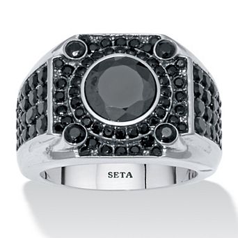 PalmBeach Jewelry 3.87 TCW Men's Round Black Cubic Zirconia Stainless Steel Ring
