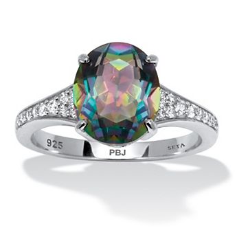 PalmBeach Jewelry 4.70 TCW Oval Cut Genuine Mystic Fire Topaz and CZ Sterling Silver Ring