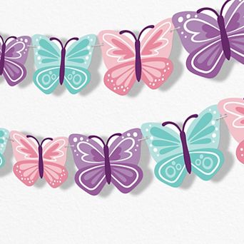 Big Dot of Happiness Beautiful Butterfly Garland Banner, Baby Shower or Birthday Party Decorations