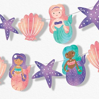 Big Dot of Happiness Mermaid Garland Banner, Pink & Purple Mermaid Birthday Decor Banner