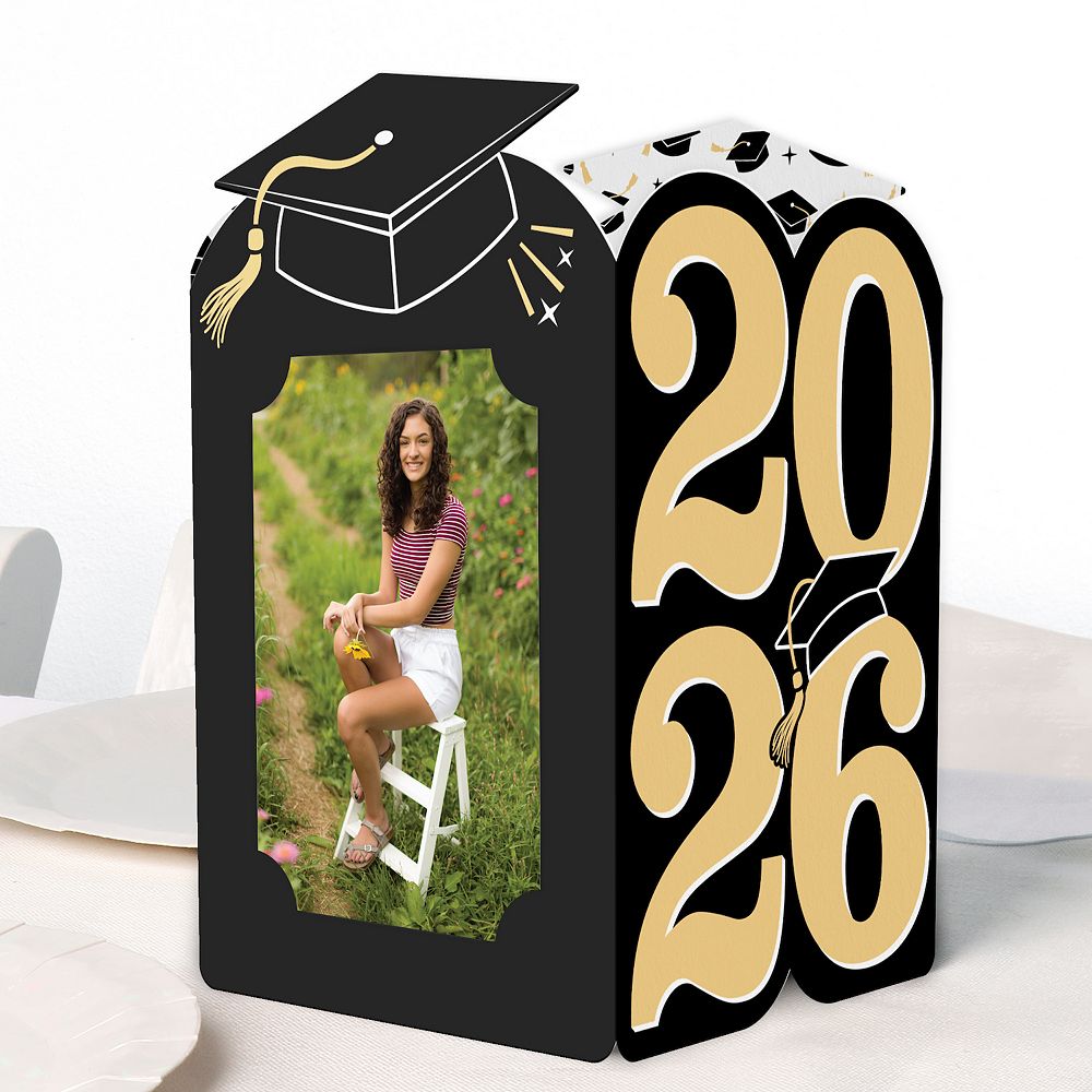 Big Dot of Happiness Black & Gold Graduation Photo Holder Centerpieces ...