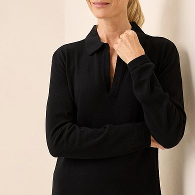 Organic Cotton Classic Fine Knit Collared Sweater Dress