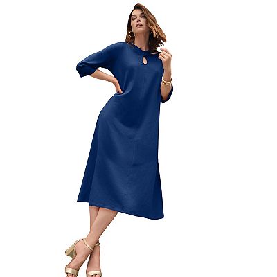 Jessica London Stretch Cotton Keyhole T-Shirt Dress - S, Rich Gold