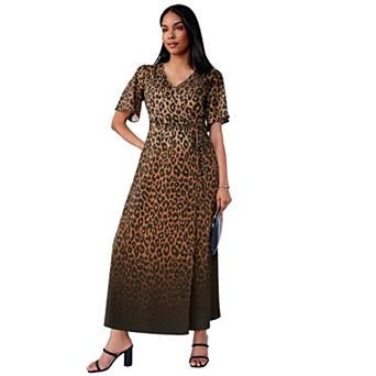 Jessica London Women's Plus Size Stretch Knit Wrap Maxi Dress