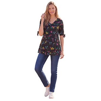Woman Within Plus Size Elbow Tie-Sleeve Tunic