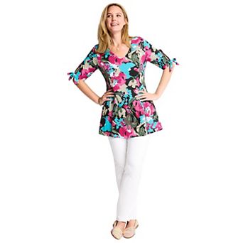 Woman Within Plus Size Three-Quarter Tie-Sleeve Tunic