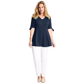 Woman Within Plus Size Three-Quarter Tie-Sleeve Tunic