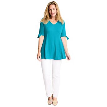Woman Within Plus Size Three-Quarter Tie-Sleeve Tunic