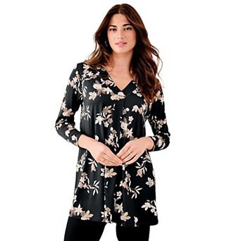 Roaman's Women's Plus Size Banded V-Neck Blouse