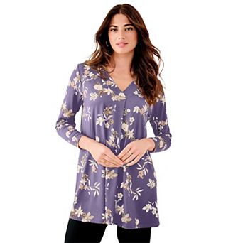 Roaman's Women's Plus Size Banded V-Neck Blouse