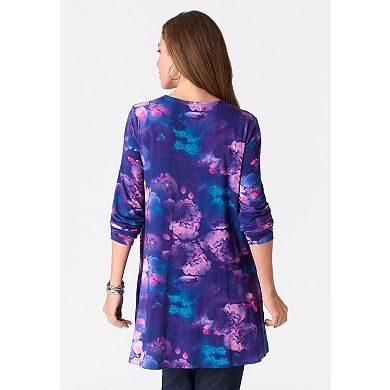 Roaman's Women's Plus Size Ultra Drape V Neck Swing Tunic