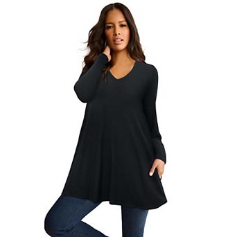 Roaman's Women's Plus Size Ultra Drape V Neck Swing Tunic