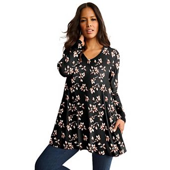 Roaman's Women's Plus Size Ultra Drape V Neck Swing Tunic