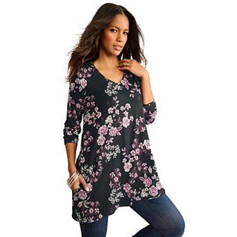Roaman's Women's Plus Size Ultra Drape V Neck Swing Tunic