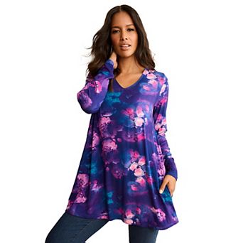 Roaman's Women's Plus Size Ultra Drape V Neck Swing Tunic