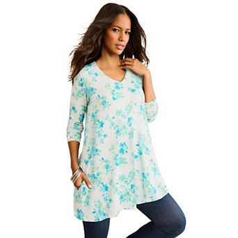 Roaman's Women's Plus Size Ultra Drape V Neck Swing Tunic