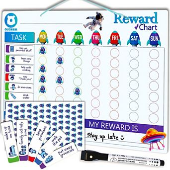QUOKKA Reward Magnetic Chart For Kids Behaviour & Chores - Boys Edition - Dry & Erase