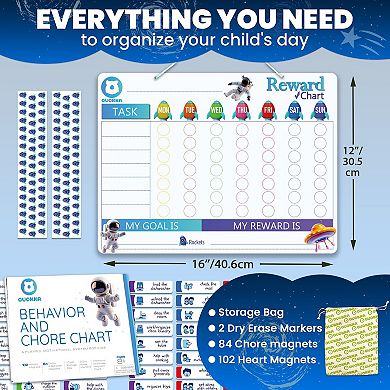 QUOKKA Reward Magnetic Chart For Kids Behaviour & Chores - Boys Edition - Dry & Erase