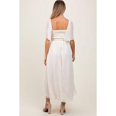 Maternity Floral Applique Flutter Sleeved Midi Dress