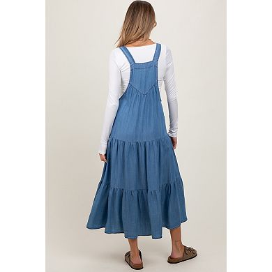 Maternity Chambray Overall Tiered Midi Dress