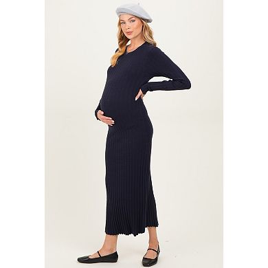 Maternity Ribbed Knit Fitted Midi Sweater Dress